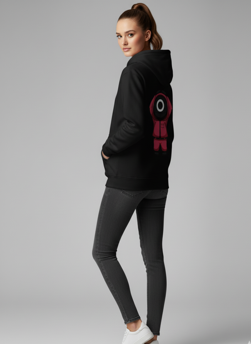Squid Game Guard Back Print Black Hoodie | Korean Series Unisex Oversized Streetwear Sweatshirt