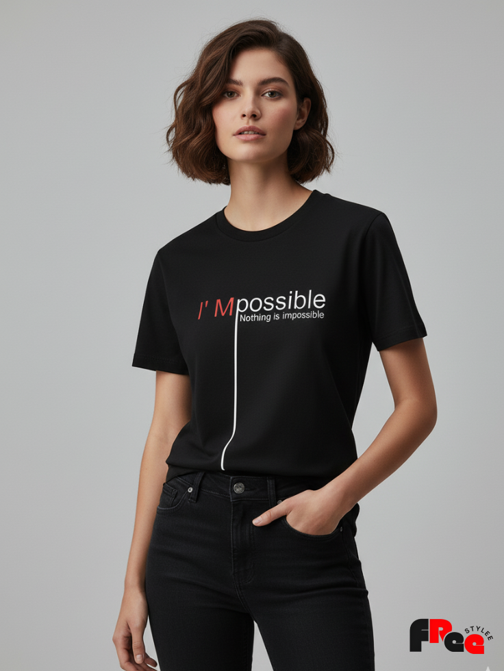 Unisex Black “I’m Possible” Motivational Printed T-Shirt – Premium Cotton Streetwear Tee