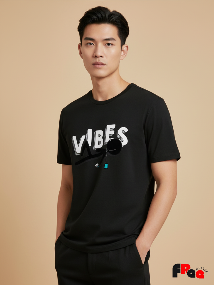 Vibes Graphic Black T-Shirt | Trendy Aesthetic Oversized Streetwear Tee