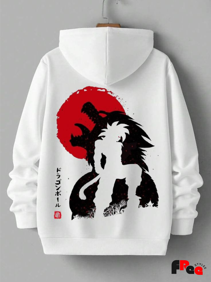 Anime Samurai Dragon Back Print White Hoodie | Japanese Streetwear Unisex Sweatshirt