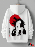 Anime Samurai Dragon Back Print White Hoodie | Japanese Streetwear Unisex Sweatshirt