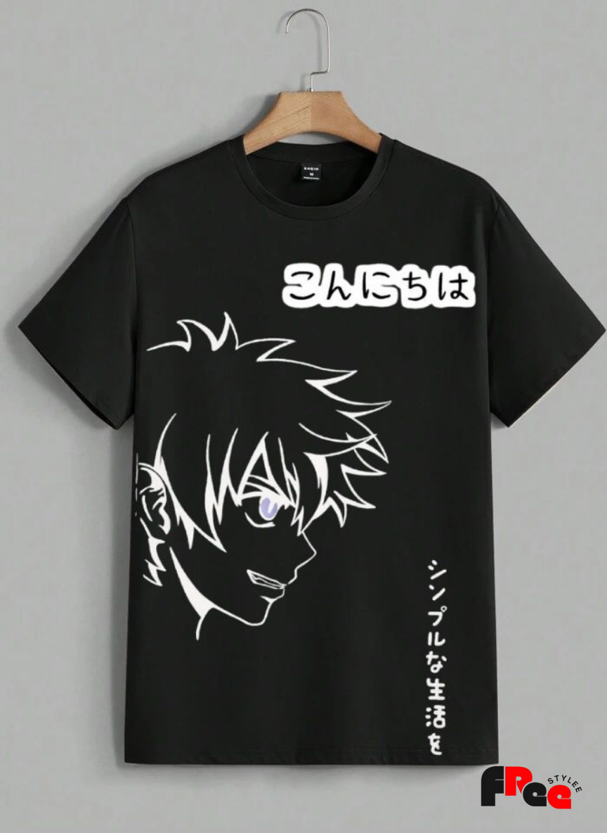 Black Anime Graphic T-Shirt for Men & Women | Unisex Japanese Style Cotton Tee