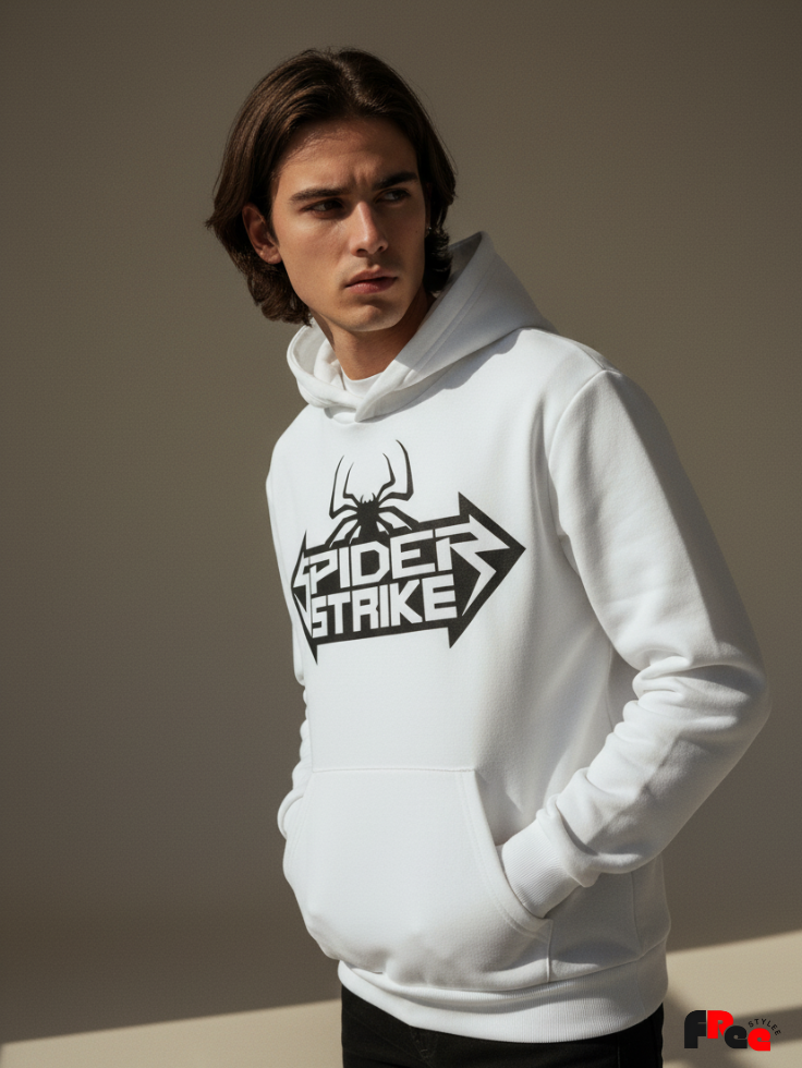 Unisex White Spider Strike Graphic Hoodie – Premium Fleece Winter Streetwear Sweatshirt