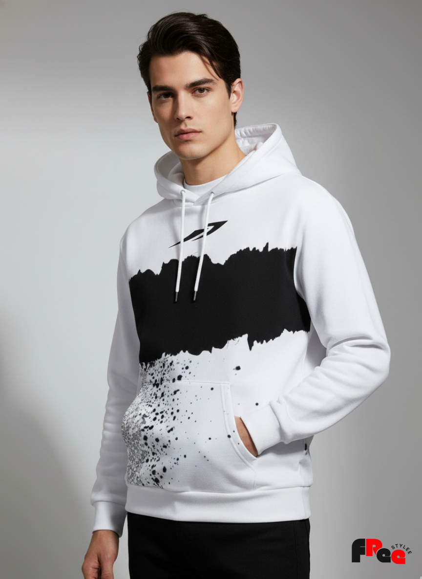 White Abstract Graphic Hoodie for Men & Women | Unisex Streetwear Pullover
