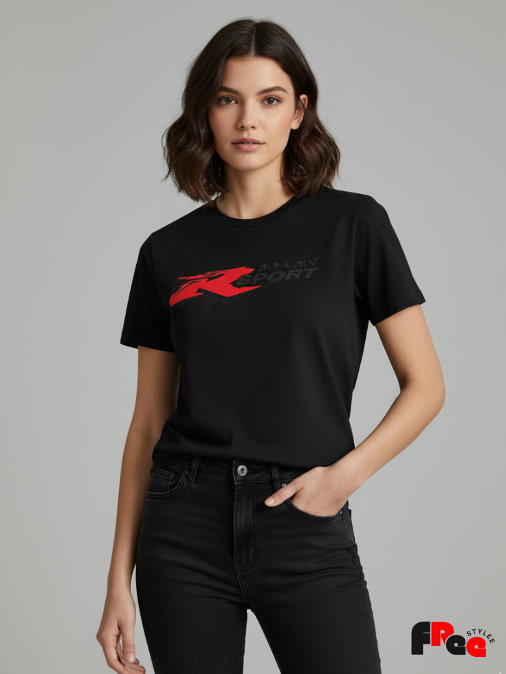 Unisex Black R Sport Racing Logo T-Shirt – Premium Cotton Performance Streetwear Tee