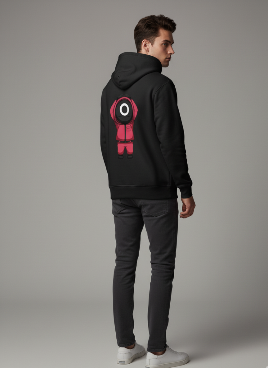 Squid Game Guard Back Print Black Hoodie | Korean Series Unisex Oversized Streetwear Sweatshirt