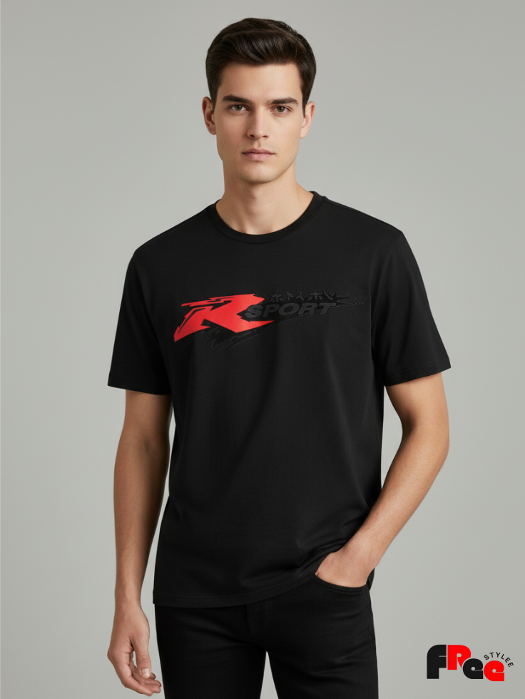 Unisex Black R Sport Racing Logo T-Shirt – Premium Cotton Performance Streetwear Tee
