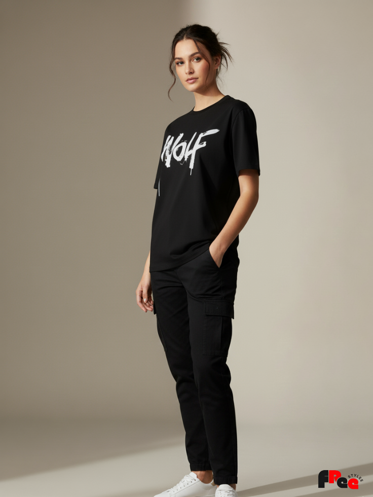 Unisex Black “Wolf” Typography Printed T-Shirt – Premium Cotton Streetwear Tee
