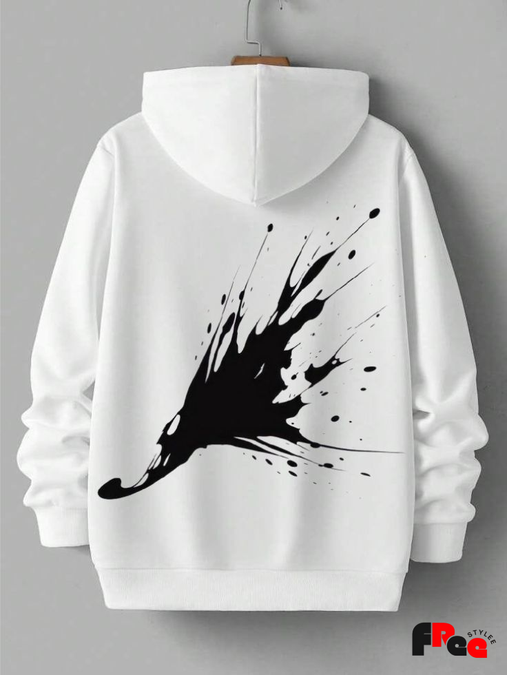 Urban Paint Splash White Hoodie for Men & Women | Streetwear Oversized Graphic Sweatshirt