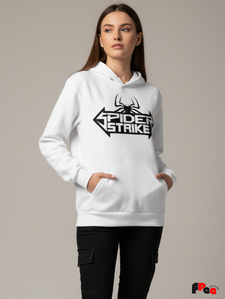 Unisex White Spider Strike Graphic Hoodie – Premium Fleece Winter Streetwear Sweatshirt