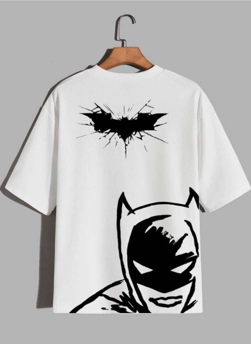 Free Stylee Batman Shadow Graphic White Oversized T-Shirt for Men | Superhero Streetwear Tee
