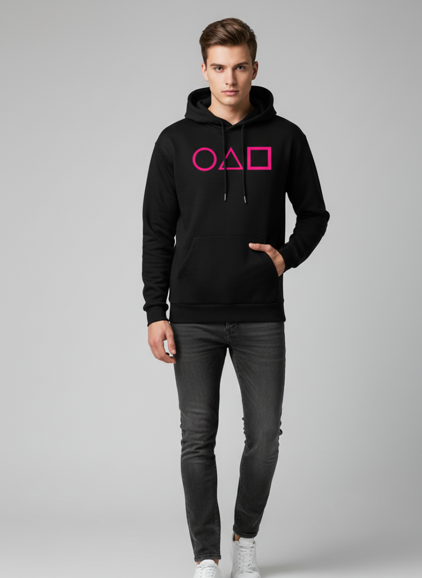 Squid Game Guard Back Print Black Hoodie | Korean Series Unisex Oversized Streetwear Sweatshirt