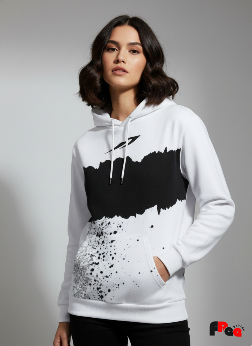 White Abstract Graphic Hoodie for Men & Women | Unisex Streetwear Pullover