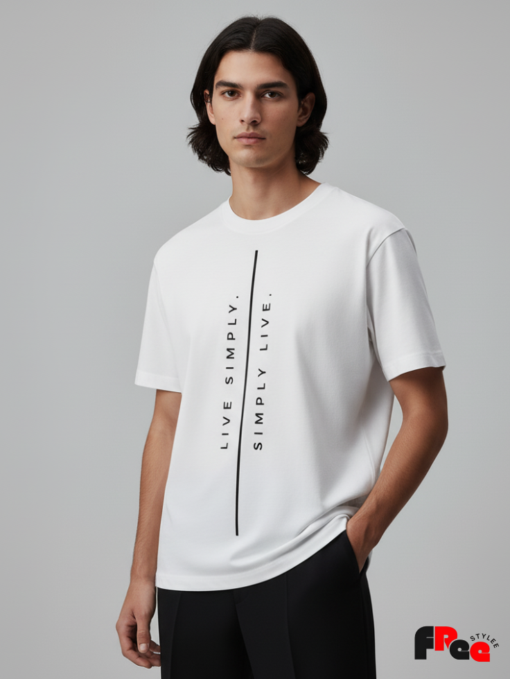Unisex White “Live Simply Simply Live” Minimal Printed T-Shirt – Premium Cotton Streetwear Tee