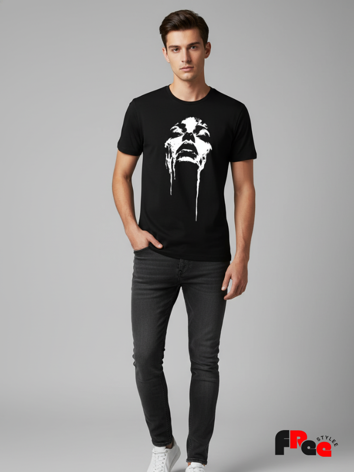 Dripping Horror Face Black T-Shirt | Dark Art Aesthetic Oversized Streetwear Tee