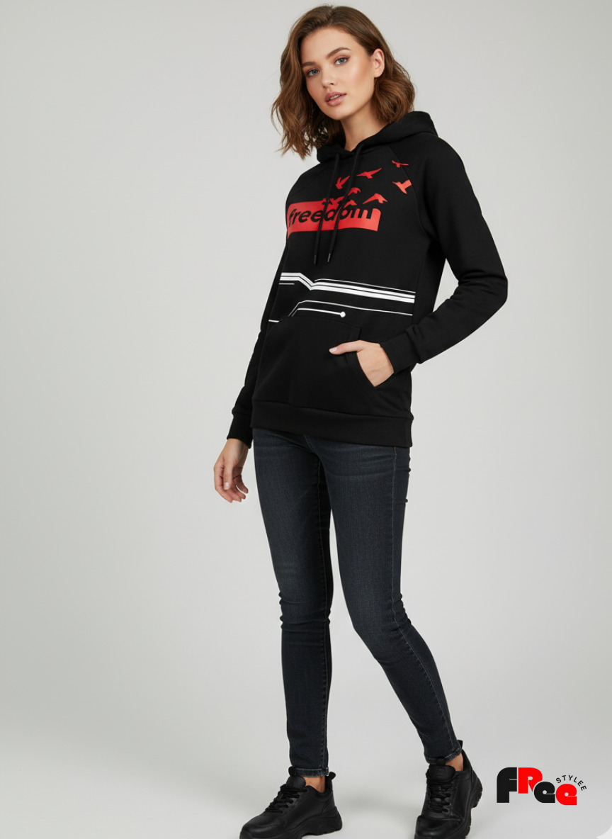 Black Freedom Graphic Hoodie for Men & Women | Unisex Streetwear Pullover