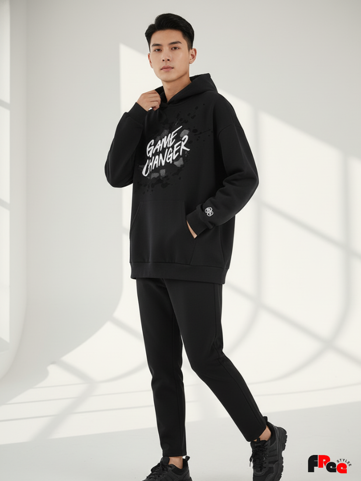 Unisex Black Game Changer Print Hoodie – Premium Fleece Motivational Streetwear Sweatshirt