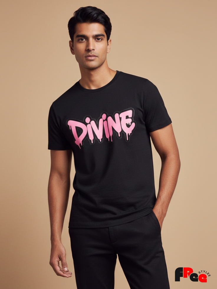 Divine Drip Typography Black T-Shirt | Korean Aesthetic Oversized Streetwear Tee
