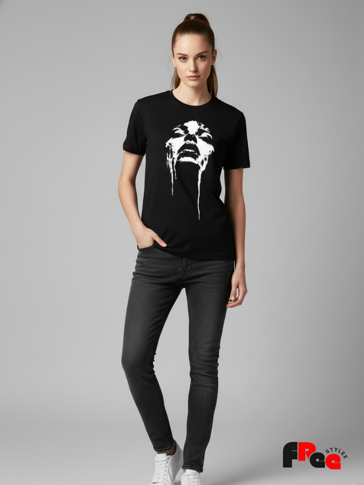 Dripping Horror Face Black T-Shirt | Dark Art Aesthetic Oversized Streetwear Tee