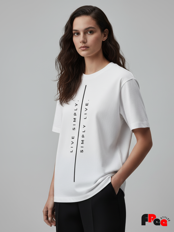 Unisex White “Live Simply Simply Live” Minimal Printed T-Shirt – Premium Cotton Streetwear Tee