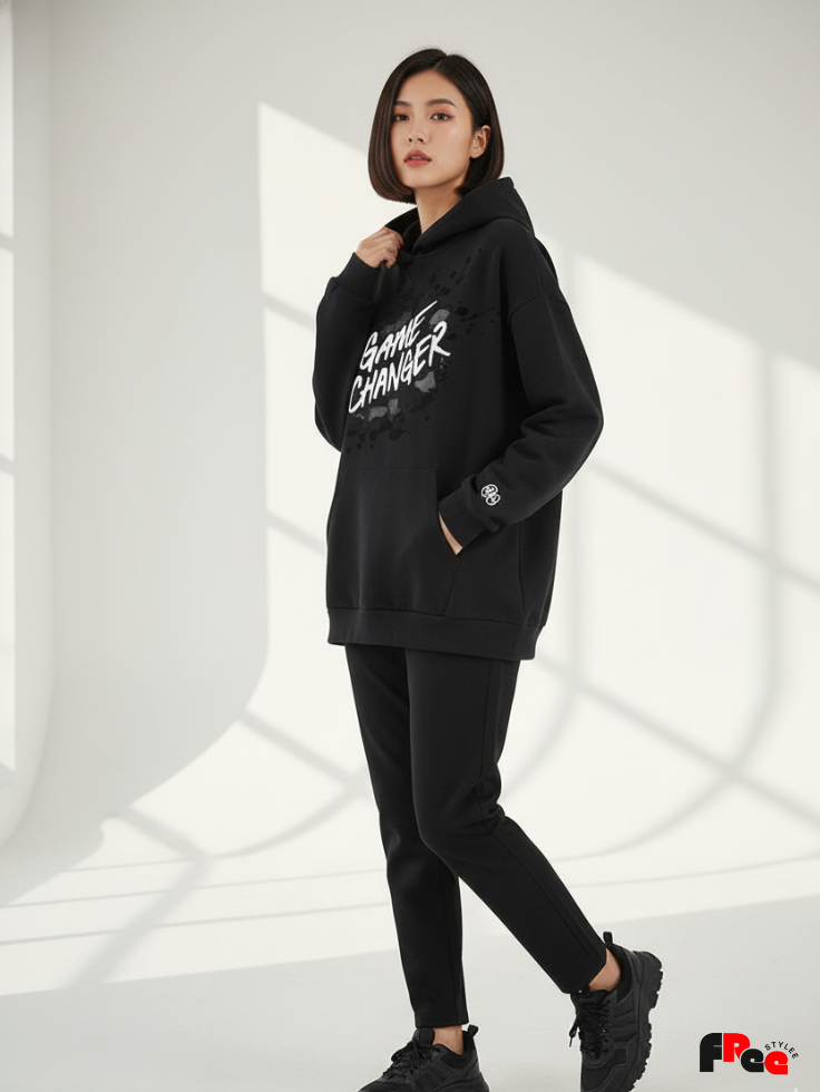 Unisex Black Game Changer Print Hoodie – Premium Fleece Motivational Streetwear Sweatshirt