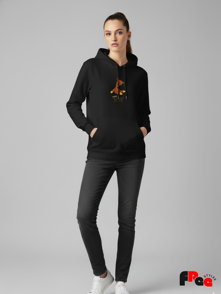 Cute Teddy Bear Black Hoodie for Men & Women | Aesthetic Cartoon Oversized Sweatshirt