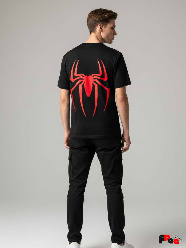 Unisex Black Red Spider Back Print T-Shirt – Premium Cotton Streetwear Tee for Men & Women