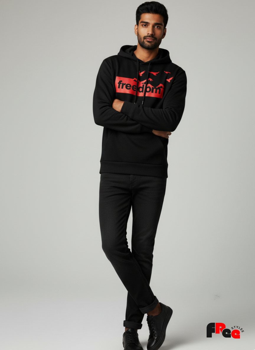 Black Freedom Graphic Hoodie for Men & Women | Unisex Streetwear Pullover