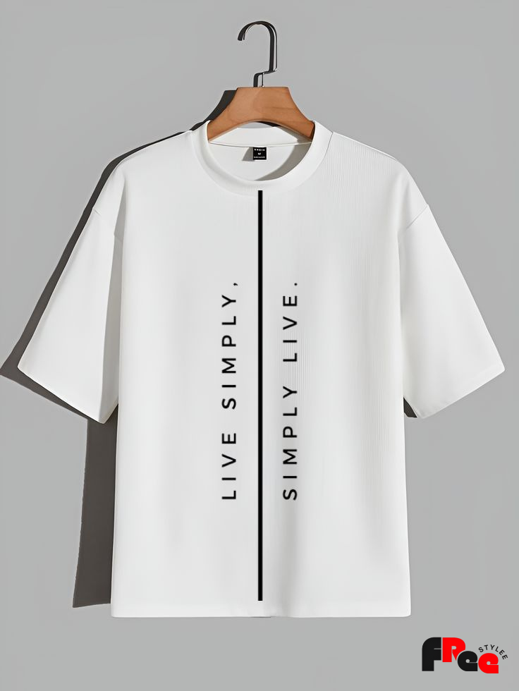Unisex White “Live Simply Simply Live” Minimal Printed T-Shirt – Premium Cotton Streetwear Tee