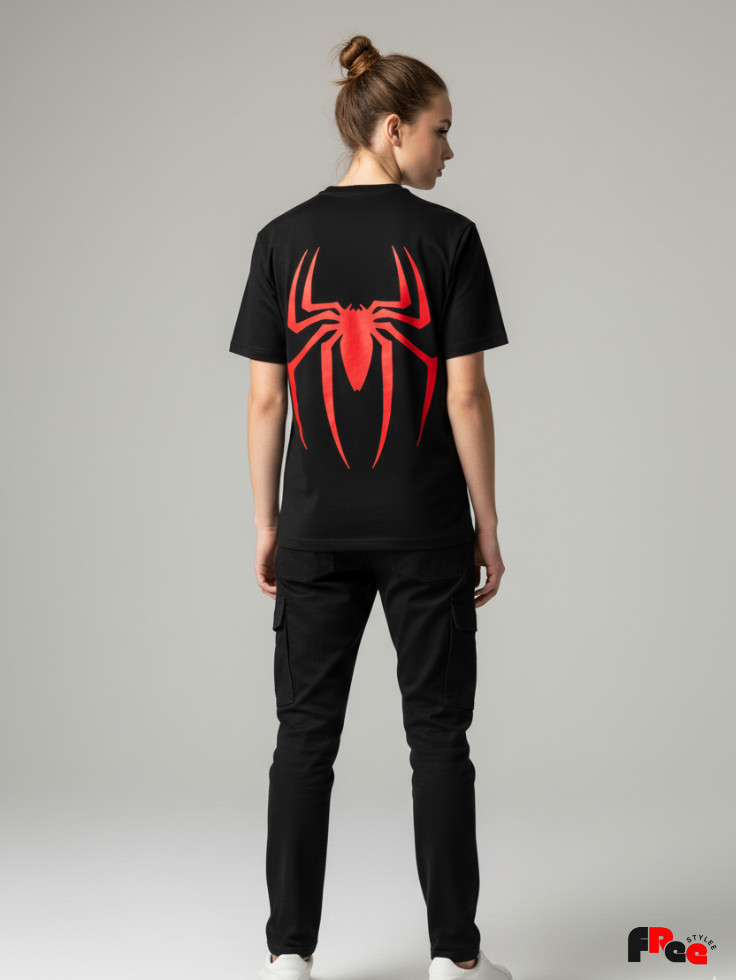 Unisex Black Red Spider Back Print T-Shirt – Premium Cotton Streetwear Tee for Men & Women