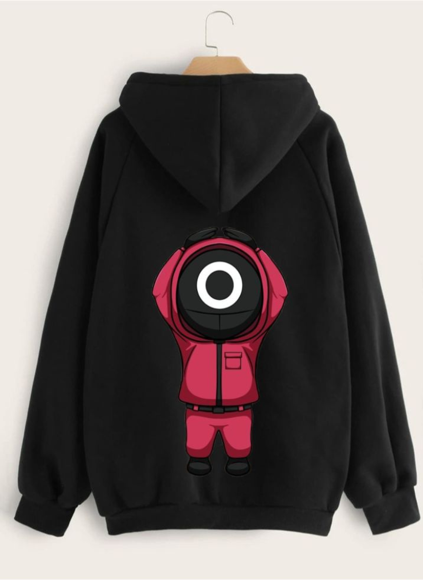 Squid Game Guard Back Print Black Hoodie | Korean Series Unisex Oversized Streetwear Sweatshirt