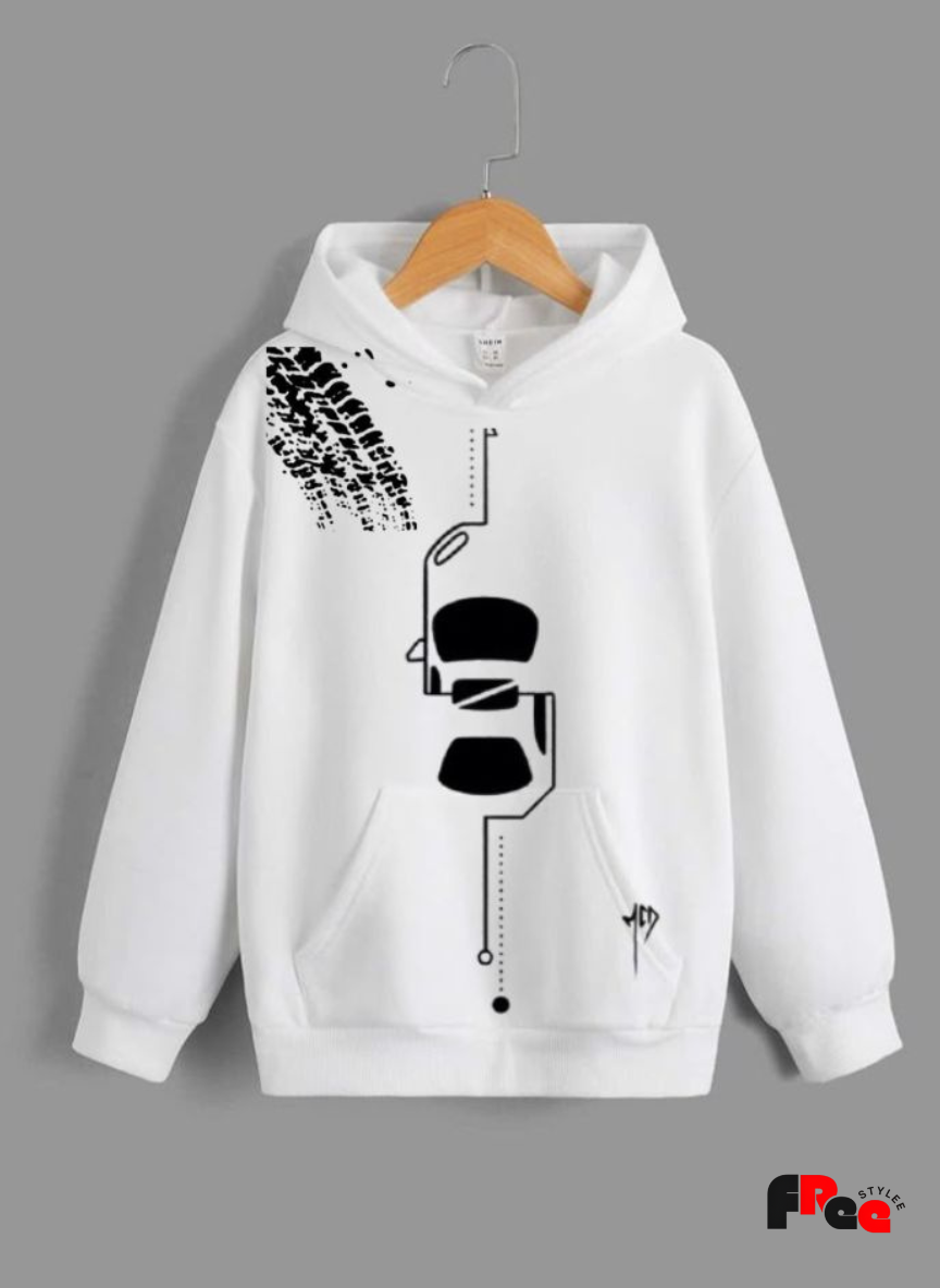 White Abstract Graphic Hoodie for Men & Women | Unisex Streetwear Pullover