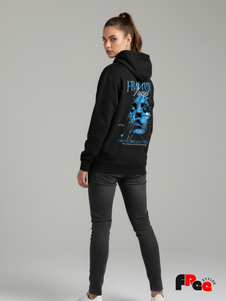 Fracture Voices Back Print Black Hoodie | Dark Psychedelic Unisex Streetwear Sweatshirt