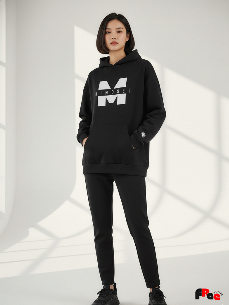 Unisex Black Mindset Print Hoodie – Premium Fleece Motivational Streetwear Sweatshirt